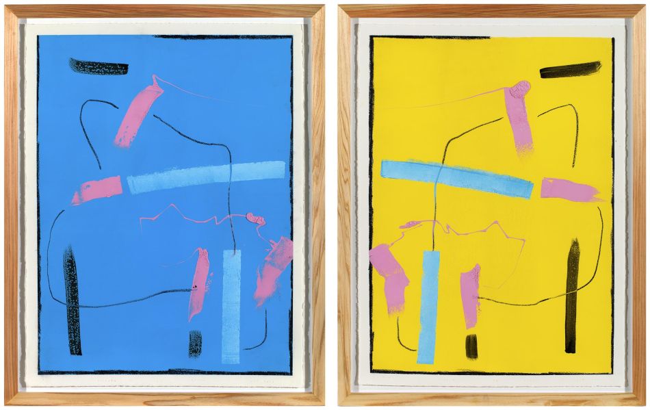 Click the image for a view of: T5 Duality (diptych). 2014. Lithographic ink, litho crayon, graphite. 760X560mm each